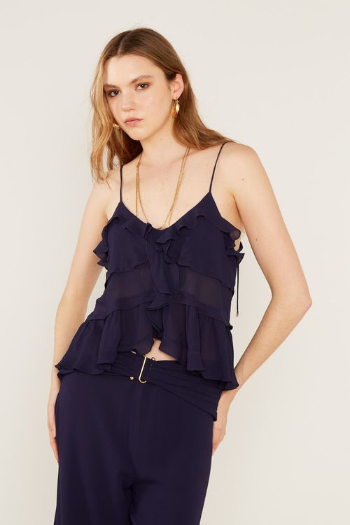 Blusa Alça Babados - Azul Escuro