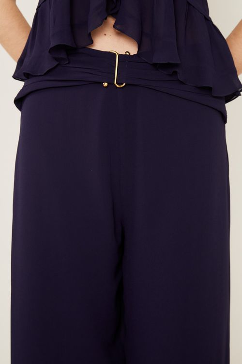 Calça Pala Com Franzido - Azul Escuro