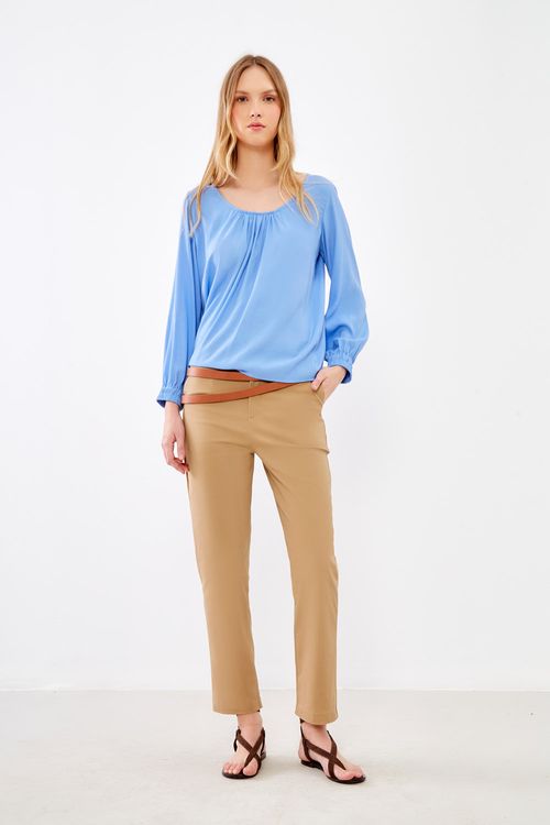 Calça Sarja Bolso Faca - Bege Nozes