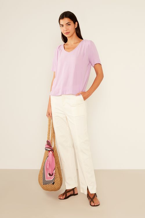 Blusa Casual Decote v - Violeta Vibrante
