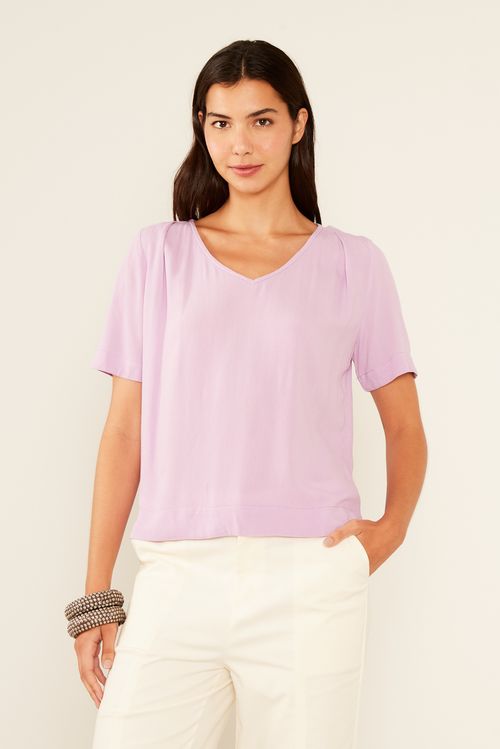 Blusa Casual Decote v - Violeta Vibrante