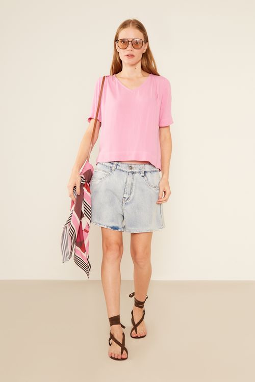 Blusa Casual Decote v - Rosa Manha