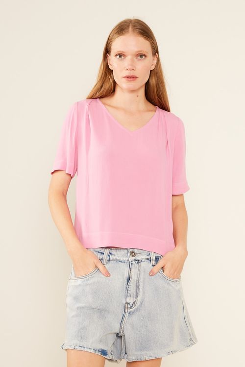 Blusa Casual Decote v - Rosa Manha