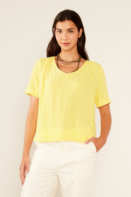Blusa Casual Decote v - Amarelo Solar 15-0646tpx