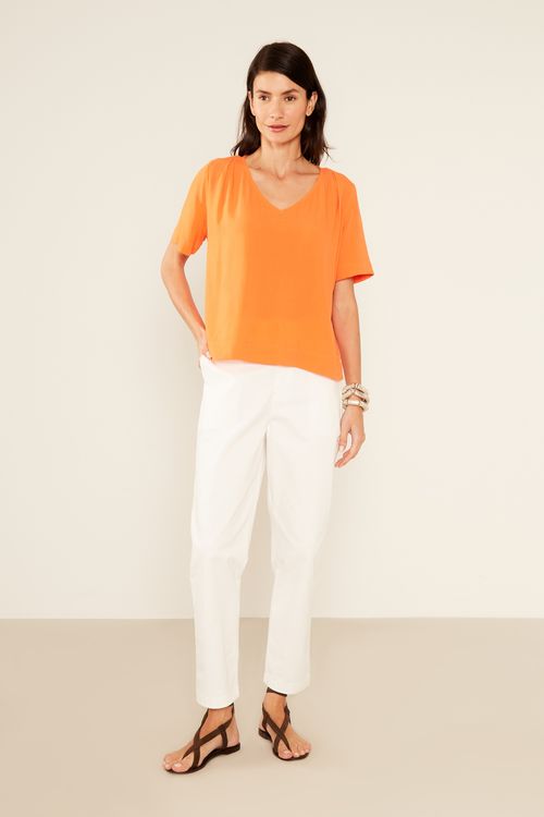 Blusa Casual Decote v - Orange