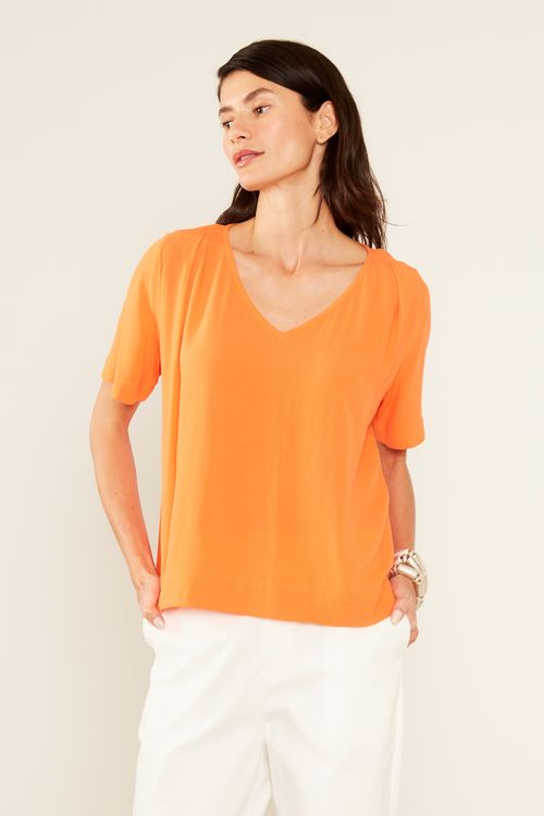 Blusa Casual Decote v - Orange