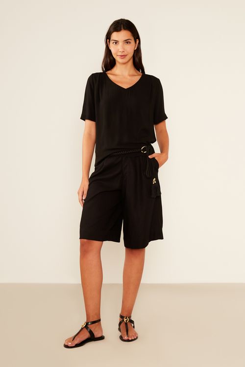 Blusa Casual Decote v - Preto