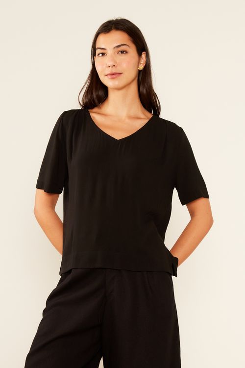 Blusa Casual Decote v - Preto