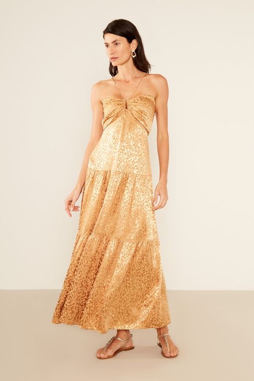 Vestido Midi Jacquard Play - Bege