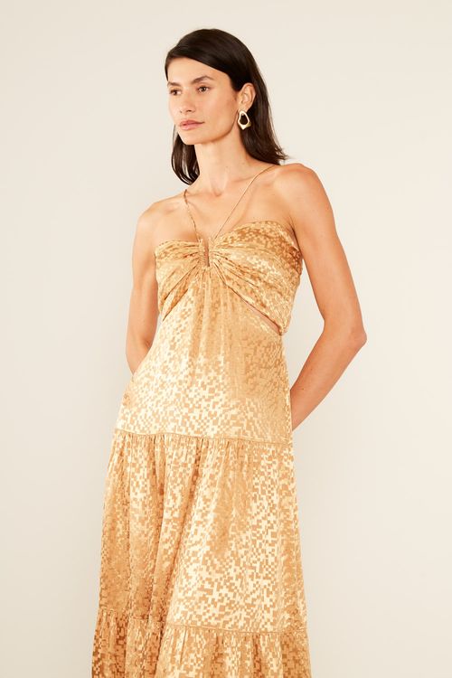 Vestido Midi Jacquard Play - Bege