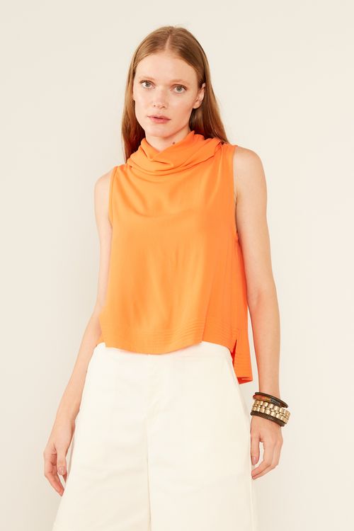 Blusa Casual Gola Alta - Orange
