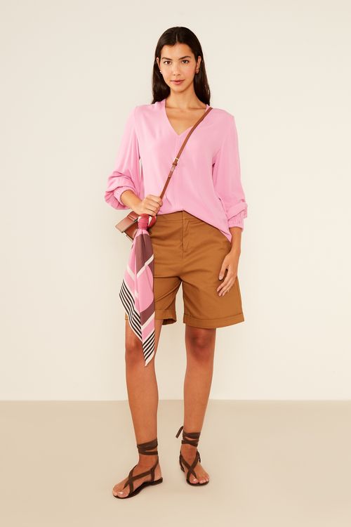 Blusa Elástico Mangas - Rosa Manha