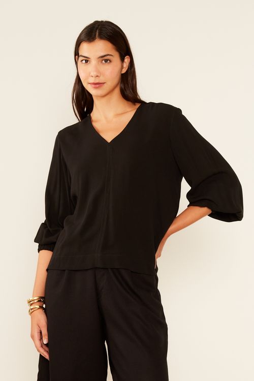 Blusa Elástico Mangas - Preto