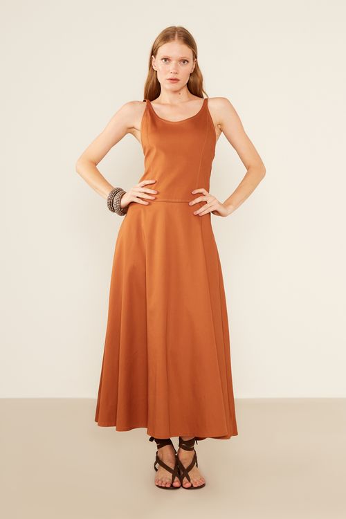 Vestido Alfaiataria Alça Dupla - Castanho