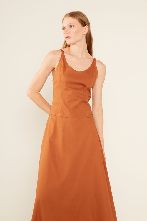 Vestido Alfaiataria Alça Dupla - Castanho