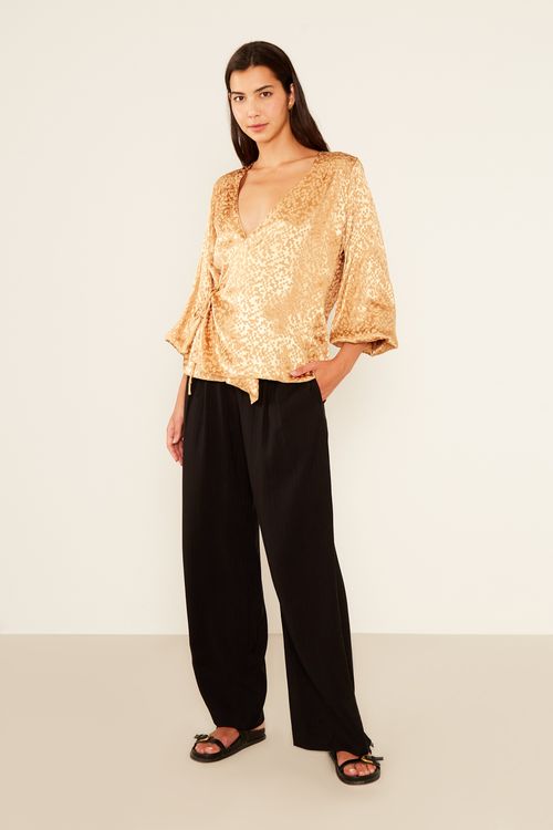 Blusa Manga Jacquard Play - Bege