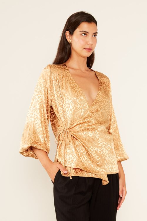 Blusa Manga Jacquard Play - Bege