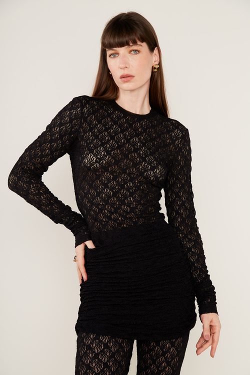 Blusa Manga Longa Renda - Preto