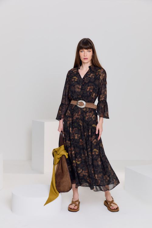 Vestido Manga Estampa Jardim Black - Est Jardim Black