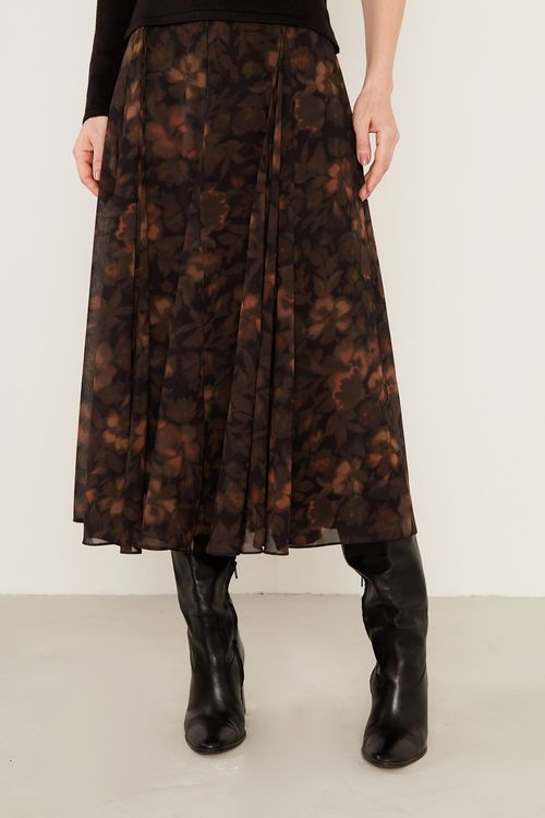 Saia Midi Estampa Jardim Black - Est Jardim Black