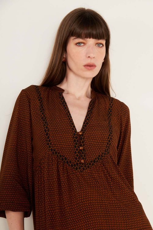 Vestido Manga Estampa Leda - Est Leda