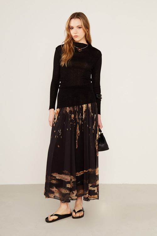 Blusa Manga Longa Tricot Lurex - Preto