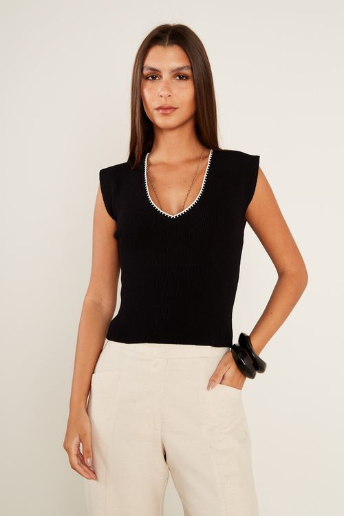 Blusa Tricot Decote v - Preto