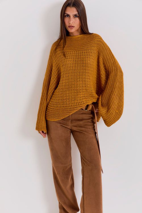 Pull Tricot Decote - Amarelo Ambar