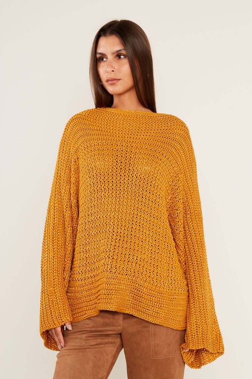 Pull Tricot Decote - Amarelo Ambar