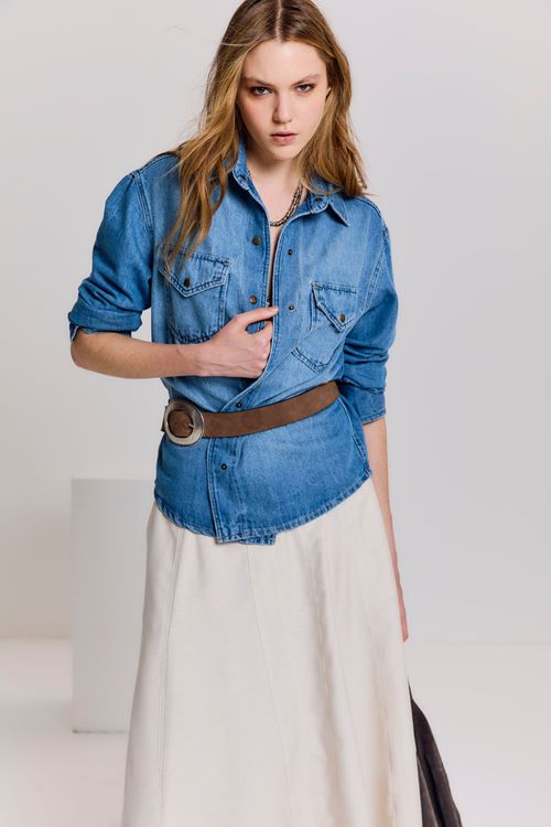 Camisa Jeans Bolsos - Jeans
