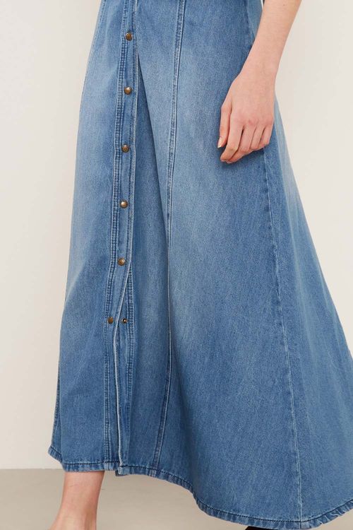 Saia Jeans Midi Botões - Jeans