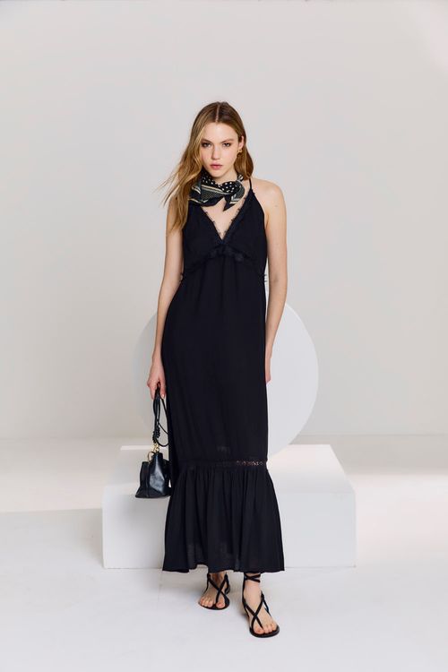 Vestido Alça Detalhe Renda - Preto