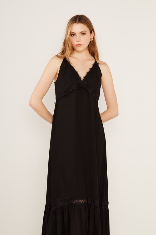 Vestido Alça Detalhe Renda - Preto