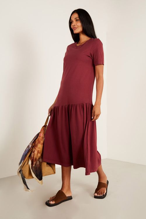 Vestido Malha Barra Irregular - Grena