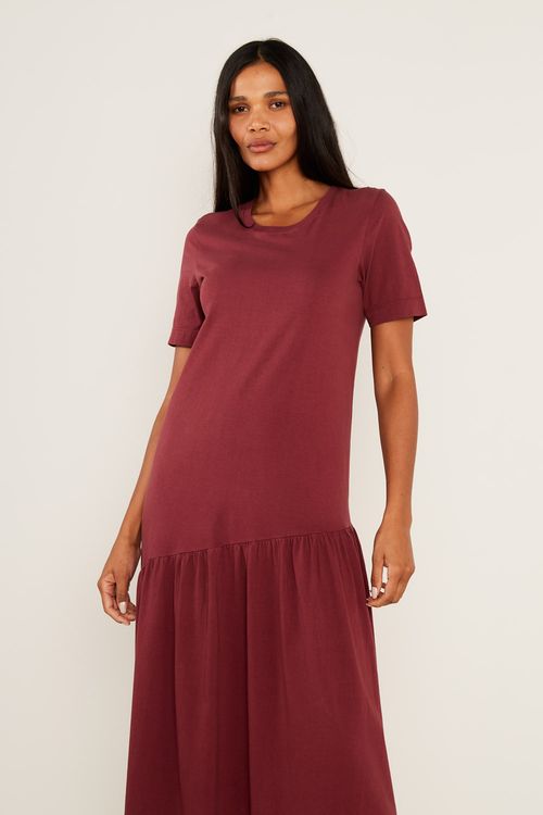 Vestido Malha Barra Irregular - Grena