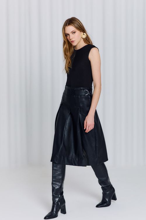 Saia Couro Pu - Preto