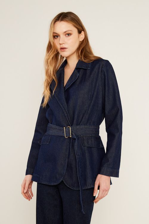 Blazer Jeans Com Cinto - Jeans