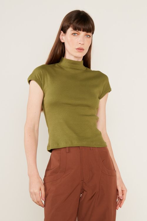 Blusa Canelada Gola Alta - Manjericao