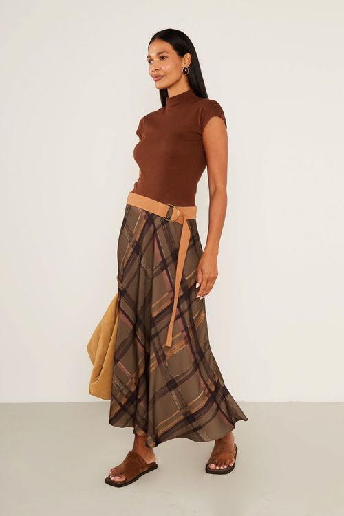 Blusa Canelada Gola Alta - Marrom Mascavo