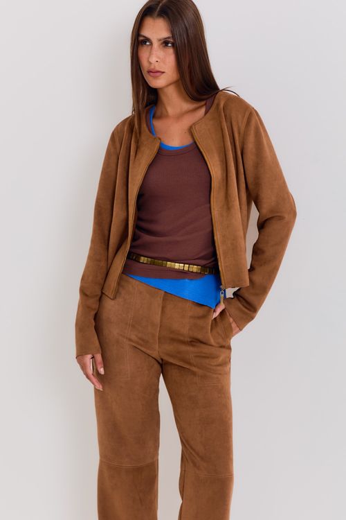 Jaqueta Malha Suede - Marrom Bronze