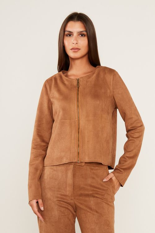 Jaqueta Malha Suede - Marrom Bronze