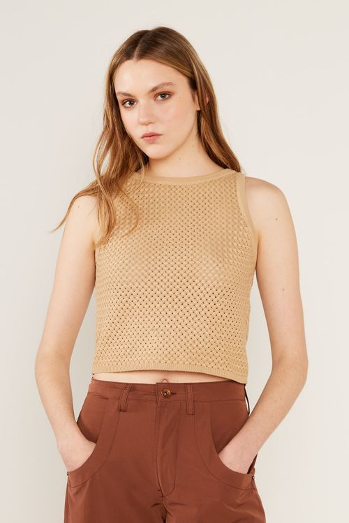 Blusa Tricot Quadradinhos - Marrom Bronze