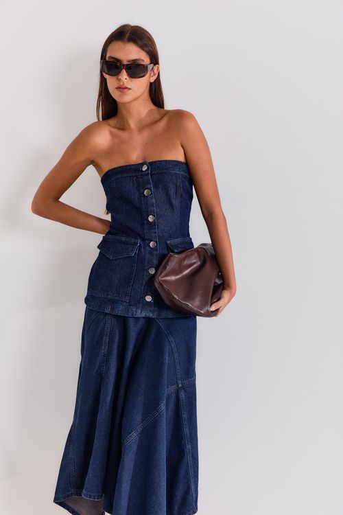 Blusa Jeans Sem Alças - Jeans