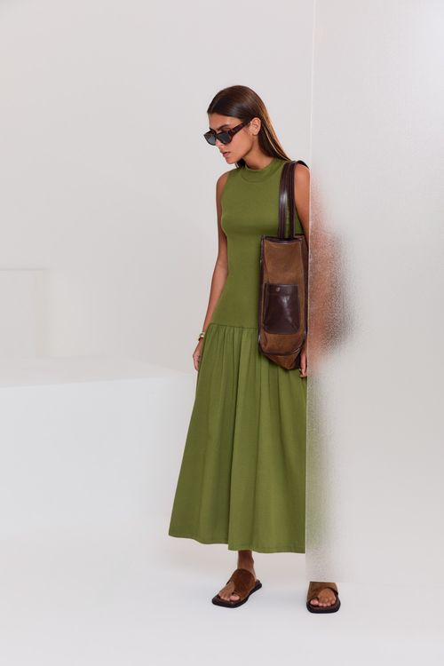 Vestido Malha Gola Alta - Manjericao