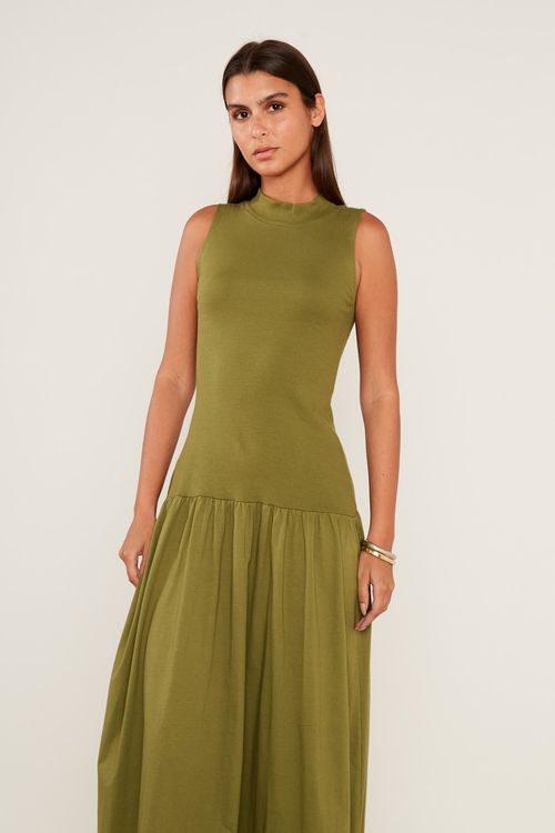Vestido Malha Gola Alta - Manjericao