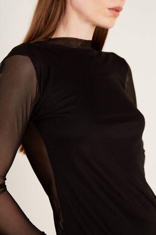 Blusa Malha Tule Manga Longa - Preto