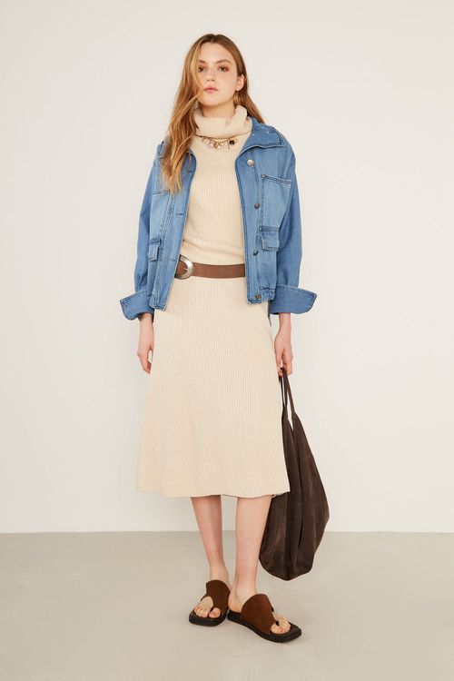 Saia Midi Tricot Mousse - Areia