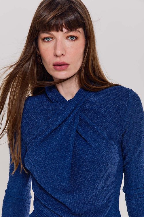 Blusa Malha Texturizada - Azul Indie