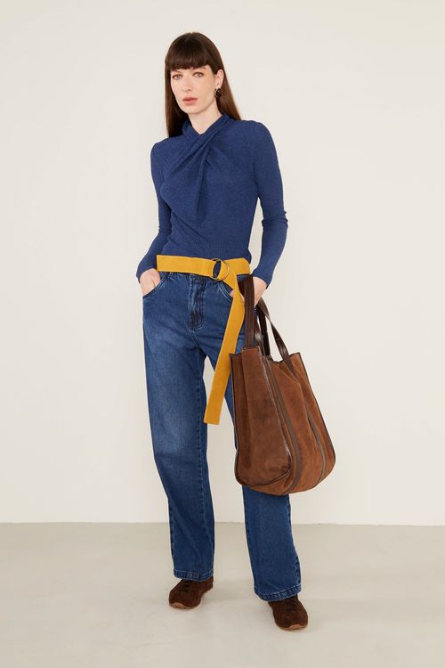 Blusa Malha Texturizada - Azul Indie