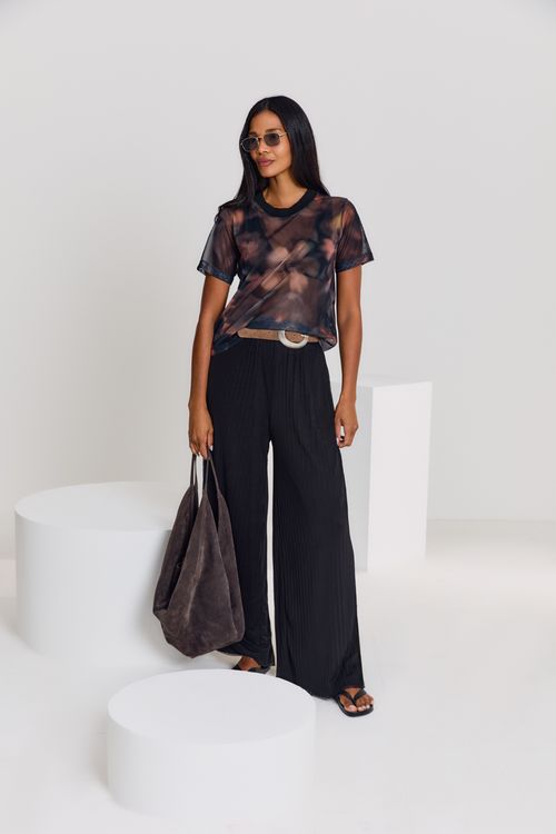 Calça Malha Plissada - Preto